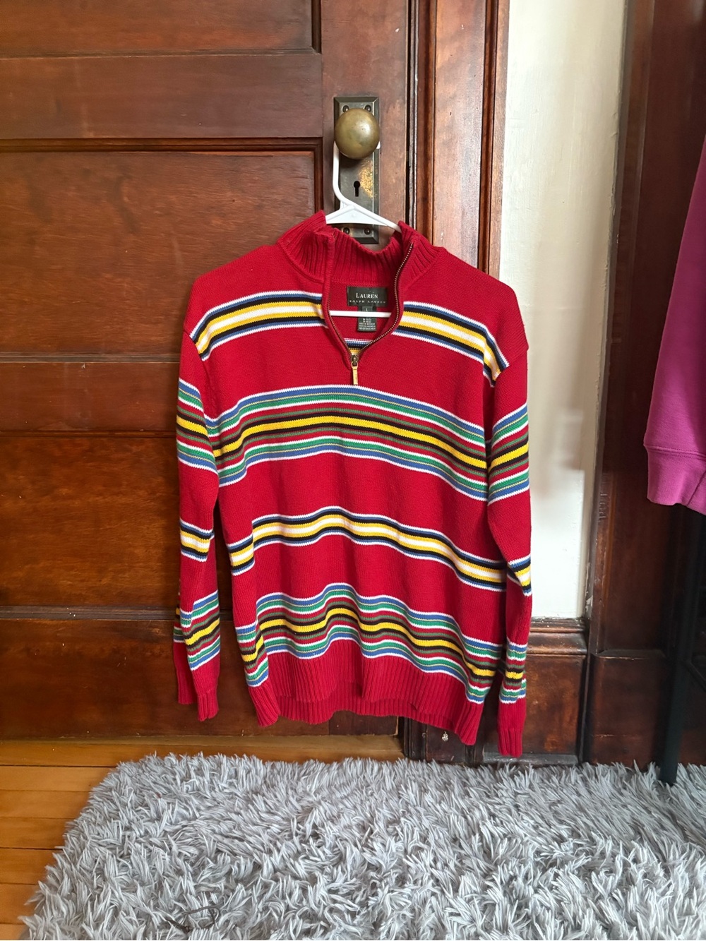 Ralph Lauren Red Striped Half-Zip Pullover - Picture 1 of 2